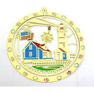 Martha's VIneyard Massachusetts Gold Brass Ornament Christmas Laser Cut Painted